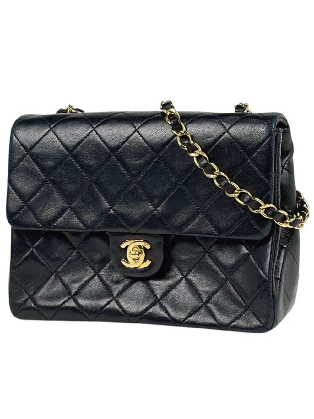 Chanel Shoulder Bag Quilted CC Logo Single Flap Leather Black